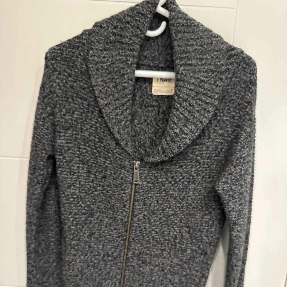 TNA 100% Wool Collar Zip Up Sweater